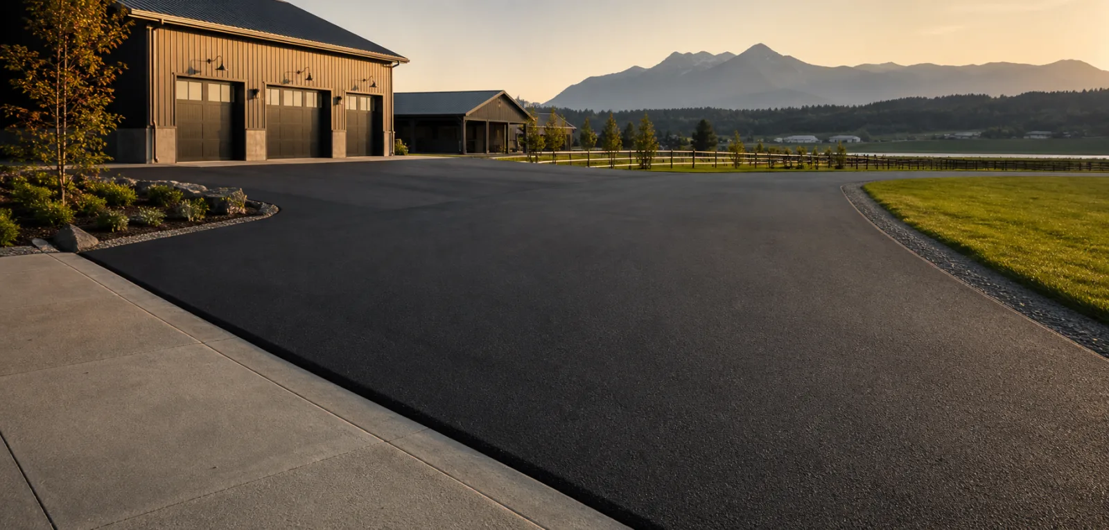 Completed smooth asphalt paving with clean edges and deliberate surface transitions